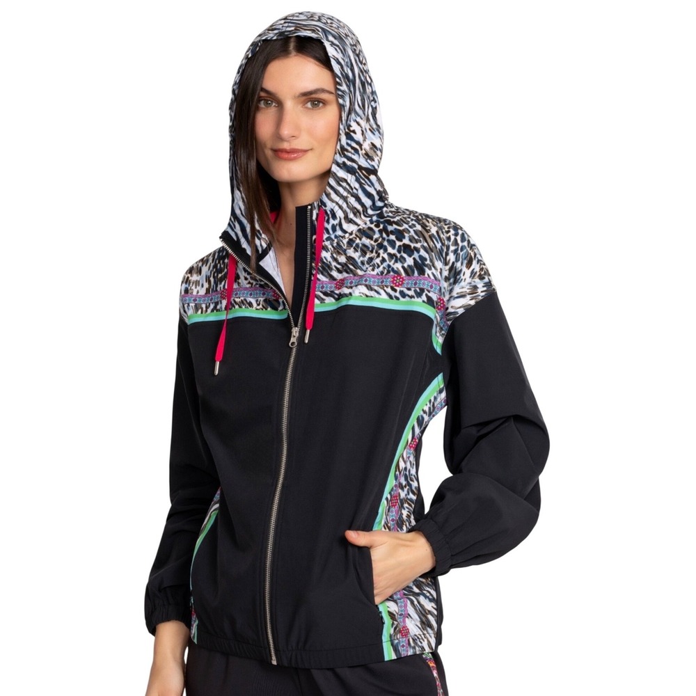 Johnny Was Active Bee Active Full Zip Jacket XS Paisley Tie Animal Print Hooded